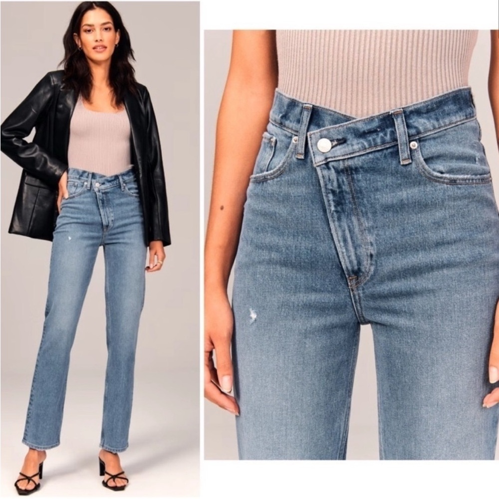 Abercrombie 90s Straight Ultra High Rise Jeans Criss Cross Waist 24/00